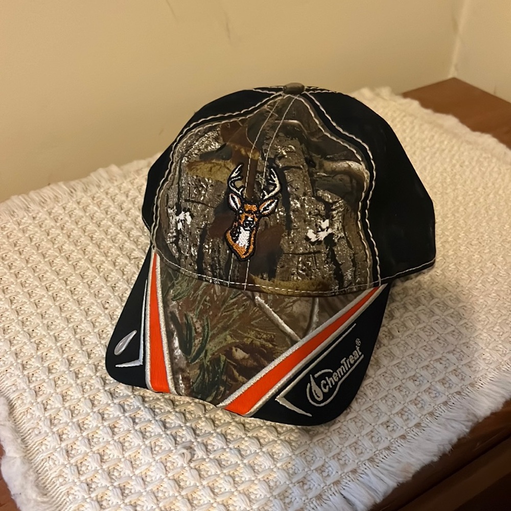 Chemtreat Mens hat with deer & orange stripes